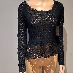 🌌🌃 NWT Free People dark navy blue lace back ties top size Small